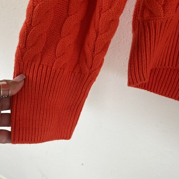 DKNY Cable Sweater XLARGE Knit pullover V-Neck Long-Sleeve Orange Tangerine NWT - Picture 5 of 9